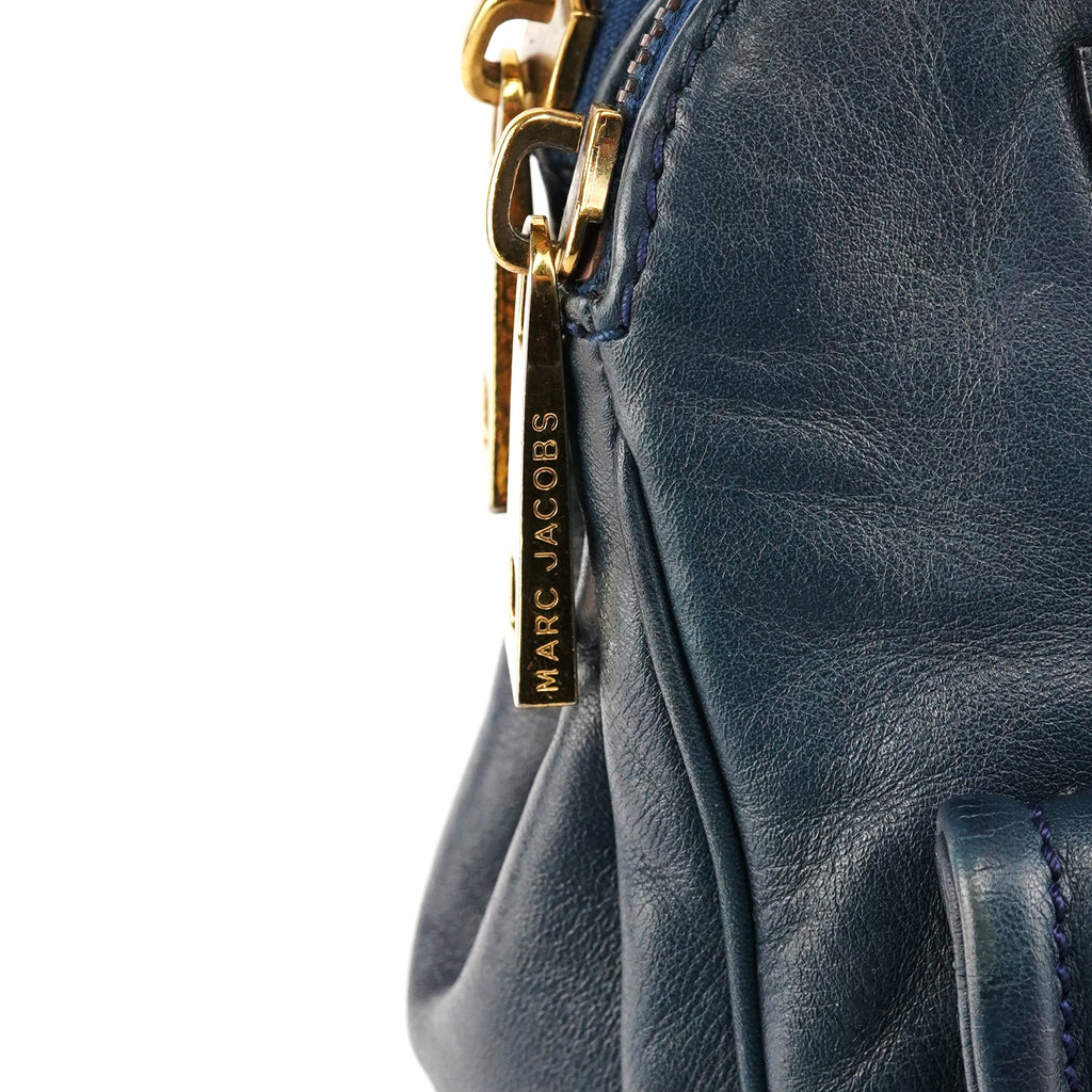 Navy Leather Multi-Pocket Tote Bag