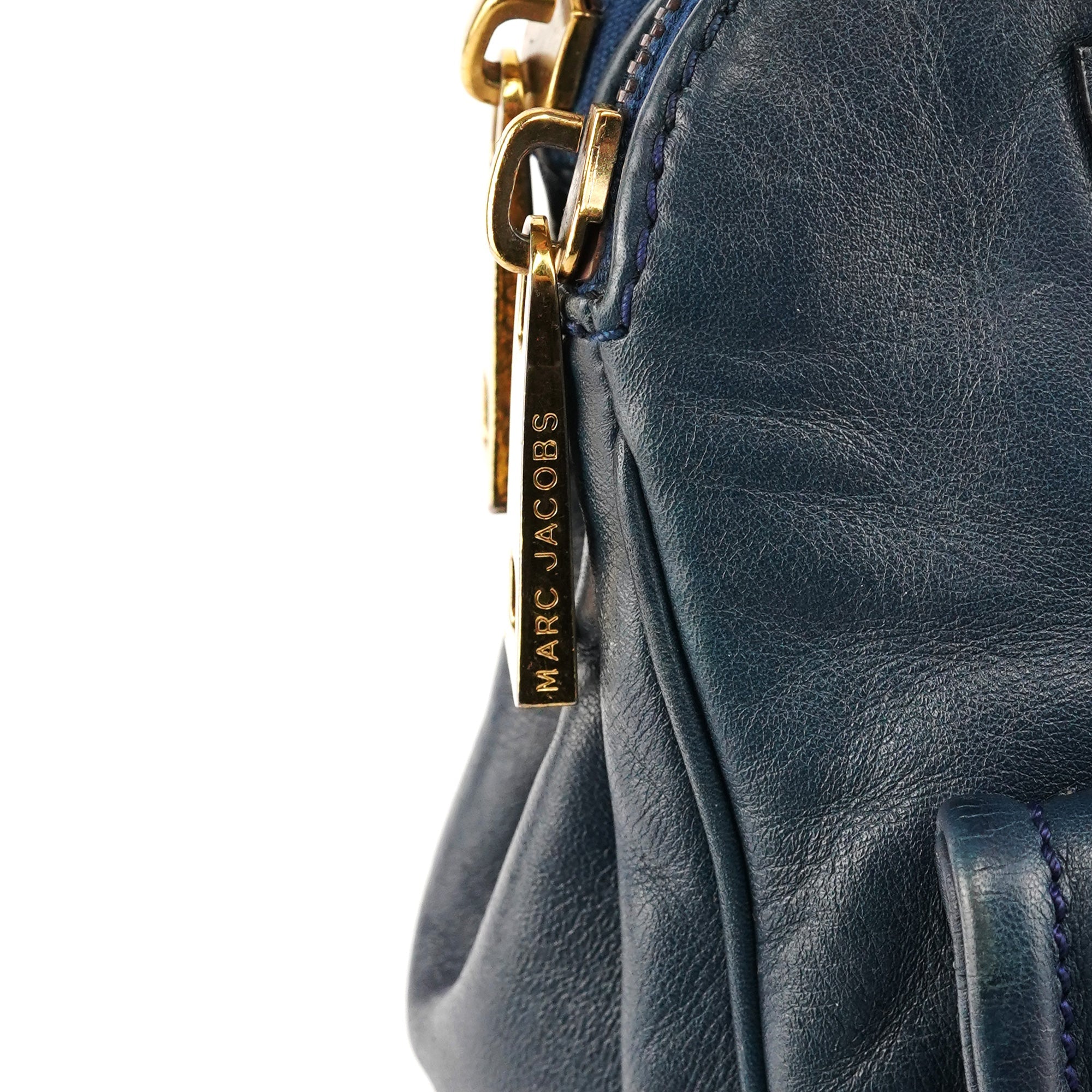 Navy Leather Multi-Pocket Tote Bag