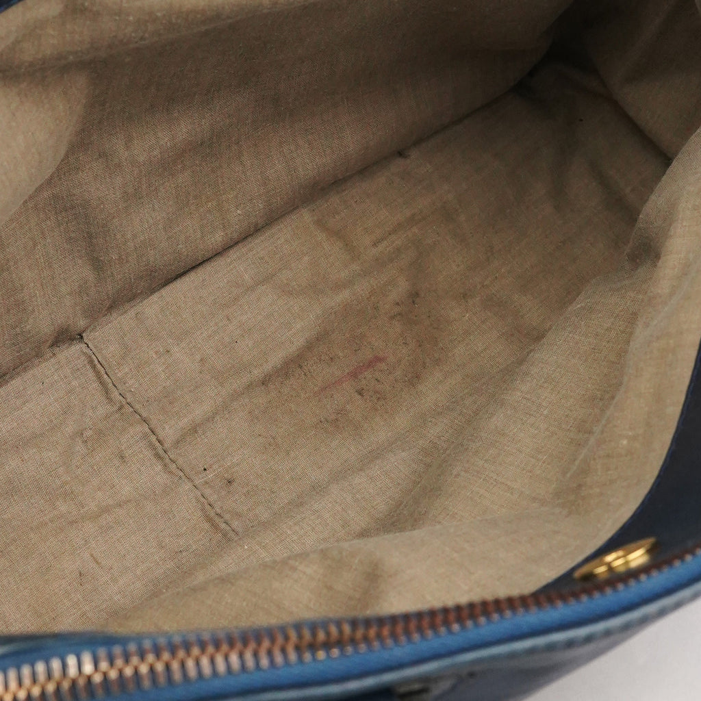 Navy Leather Multi-Pocket Tote Bag