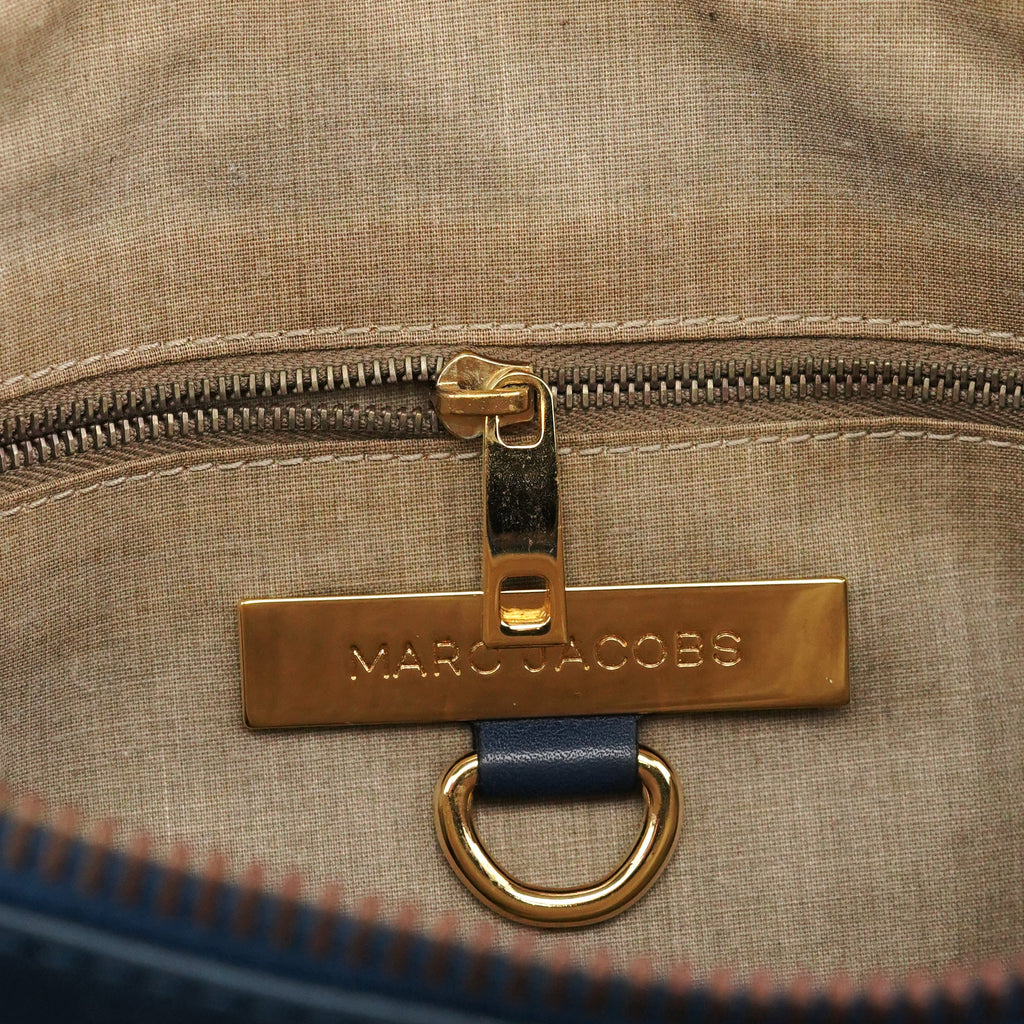 Navy Leather Multi-Pocket Tote Bag