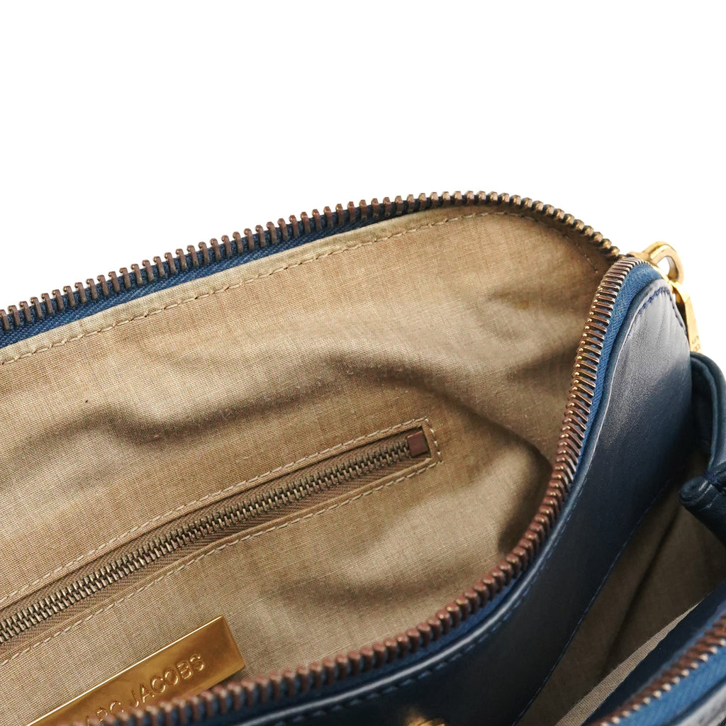 Navy Leather Multi-Pocket Tote Bag