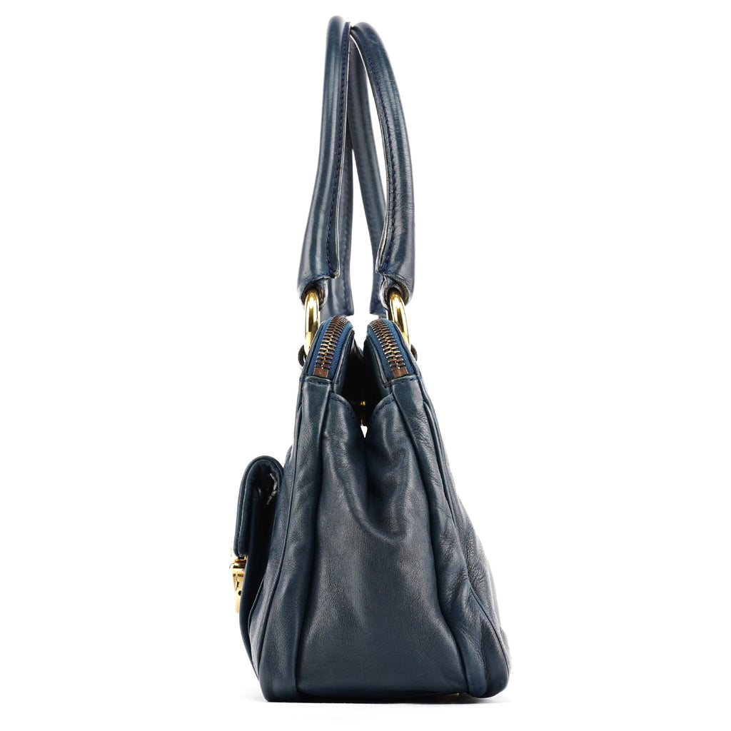 Navy Leather Multi-Pocket Tote Bag