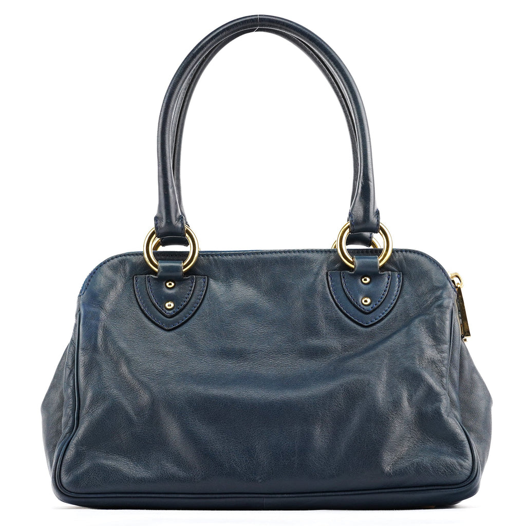 Navy Leather Multi-Pocket Tote Bag