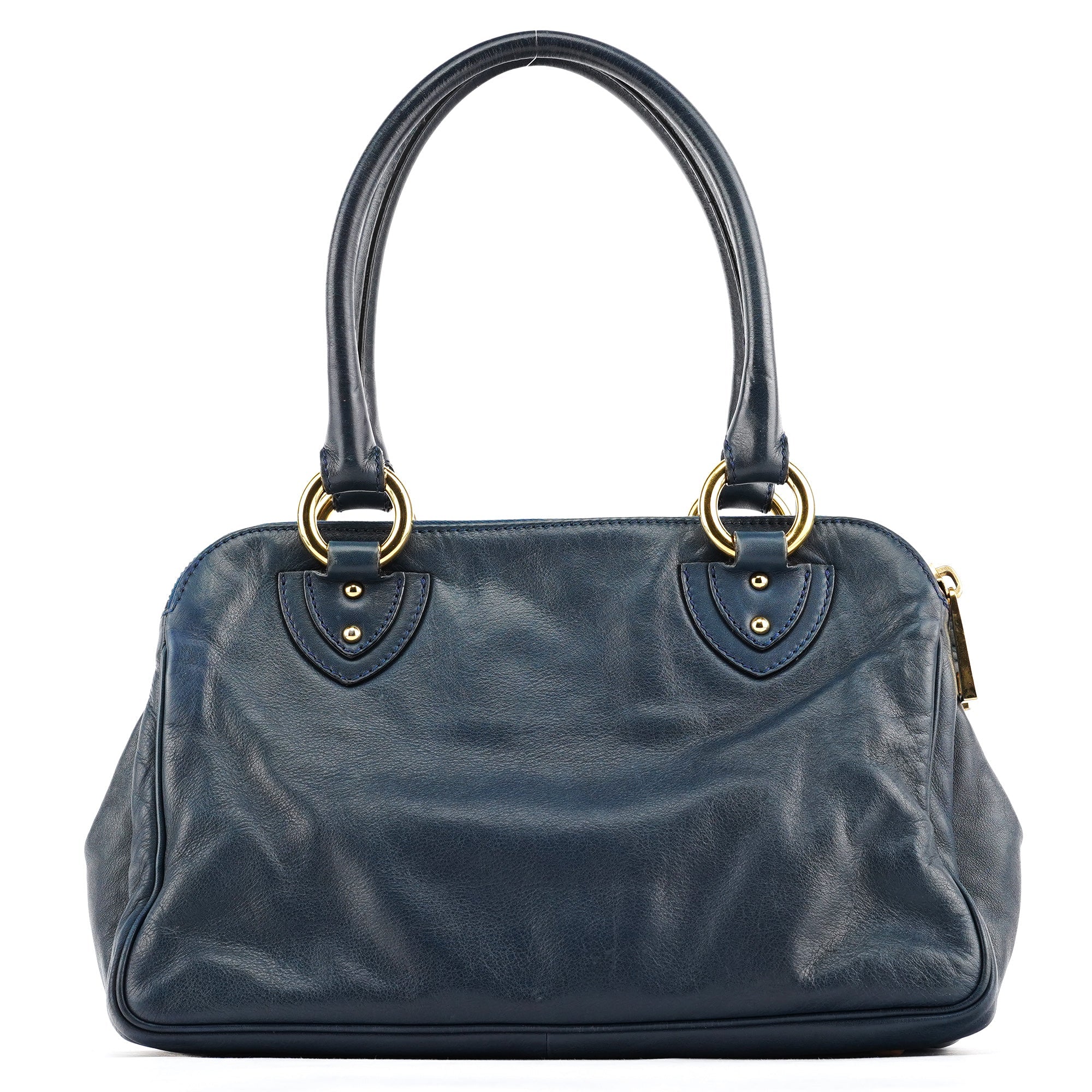 Navy Leather Multi-Pocket Tote Bag