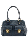 Navy Leather Multi-Pocket Tote Bag
