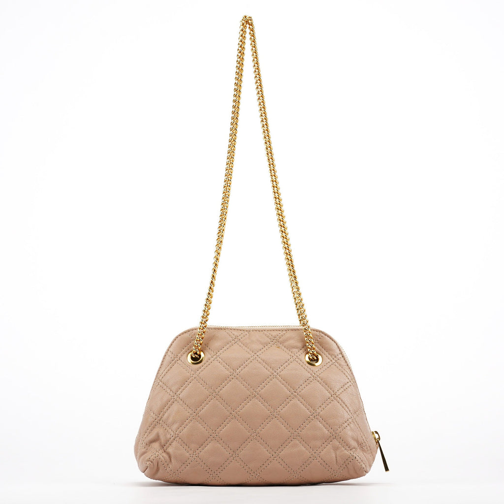 Pink Beige Quilted Leather Chain Shoulder Bag
