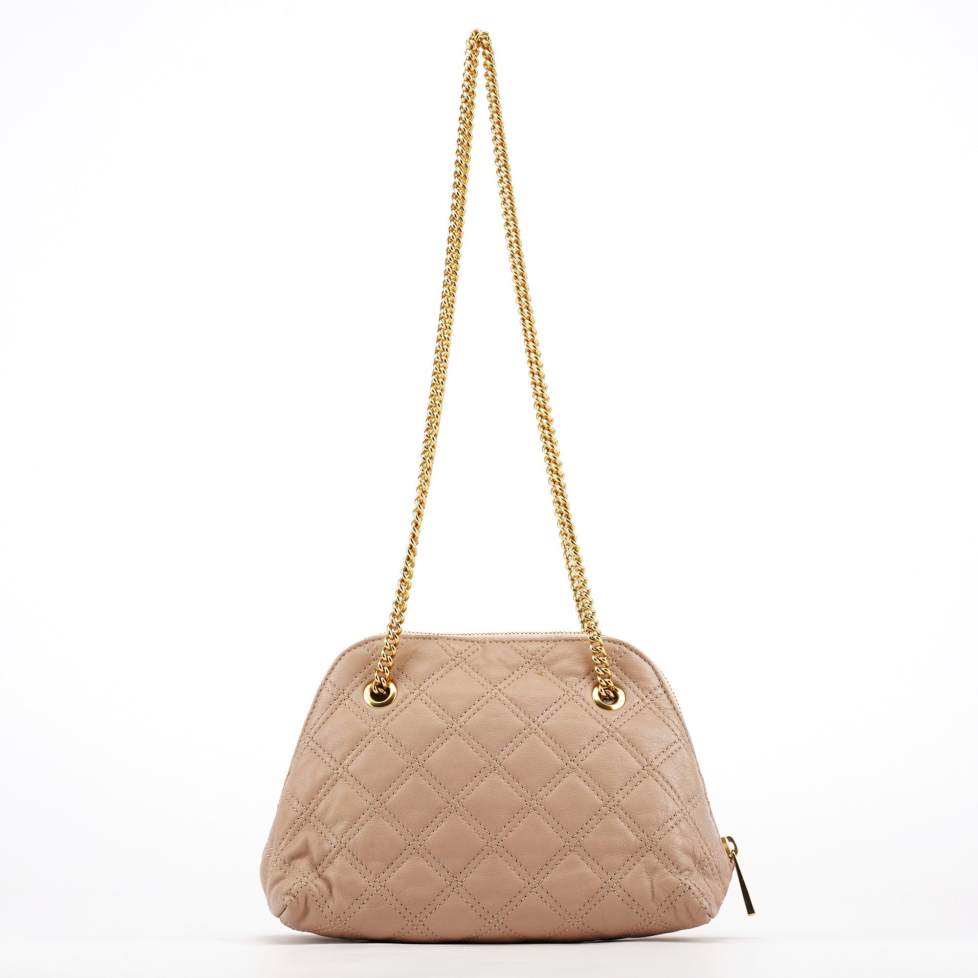 Pink Beige Quilted Leather Chain Shoulder Bag