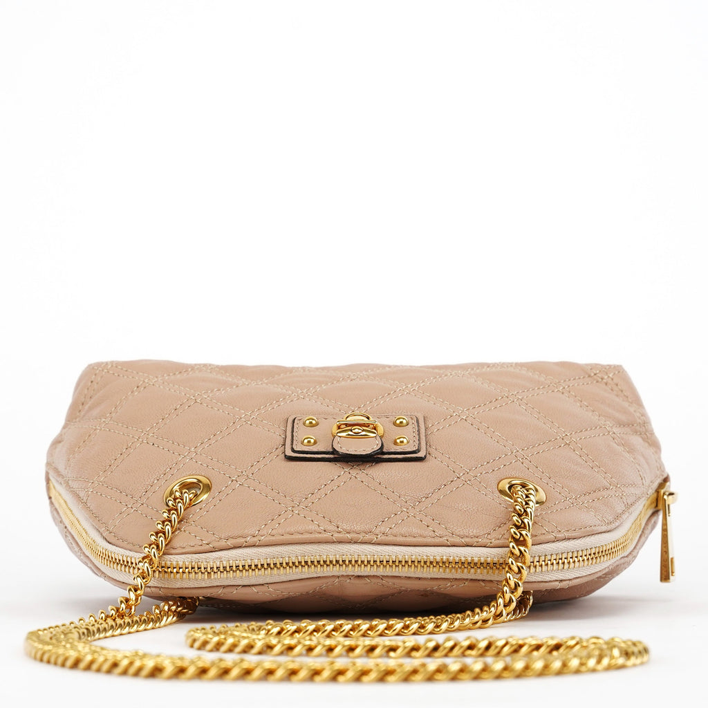 Pink Beige Quilted Leather Chain Shoulder Bag