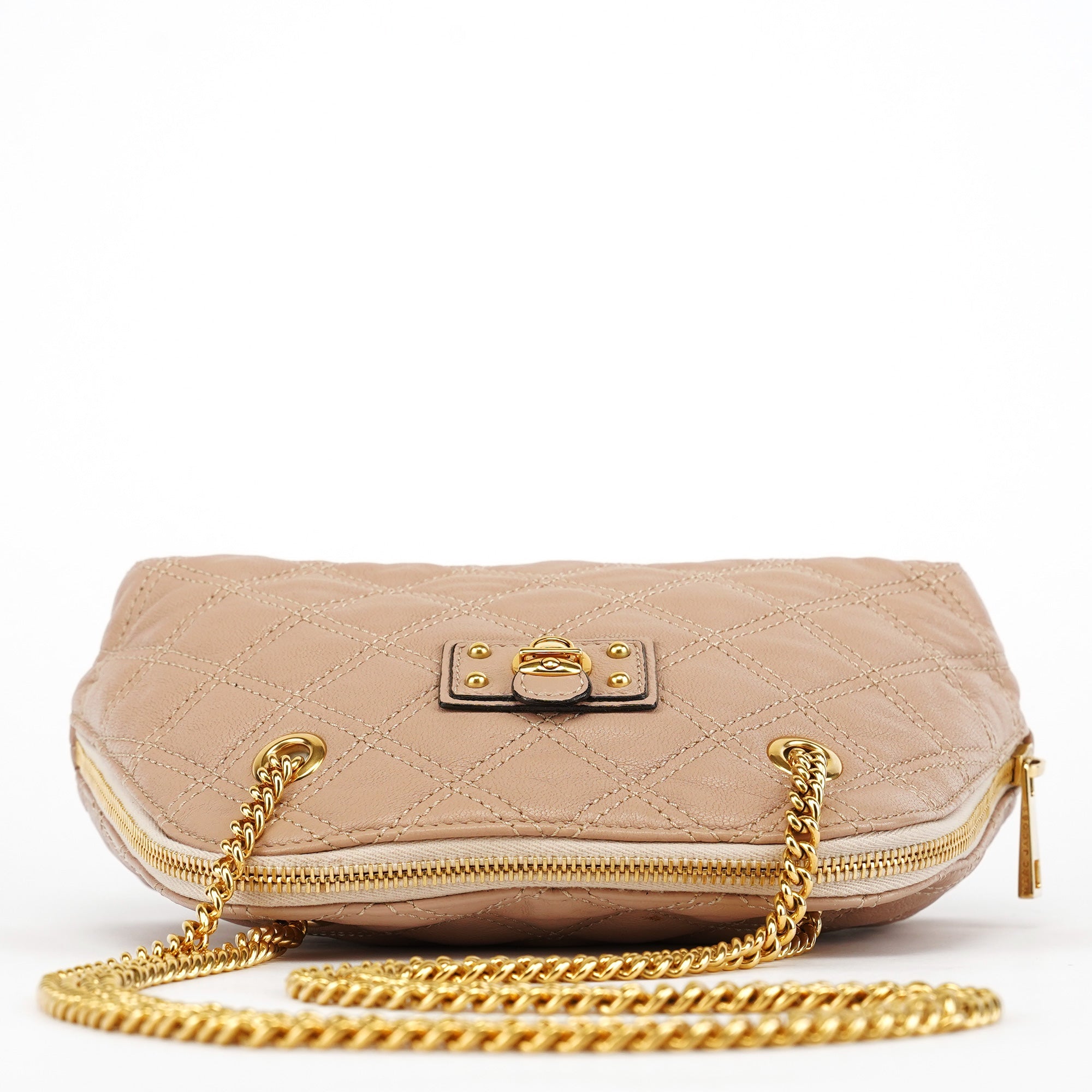 Pink Beige Quilted Leather Chain Shoulder Bag