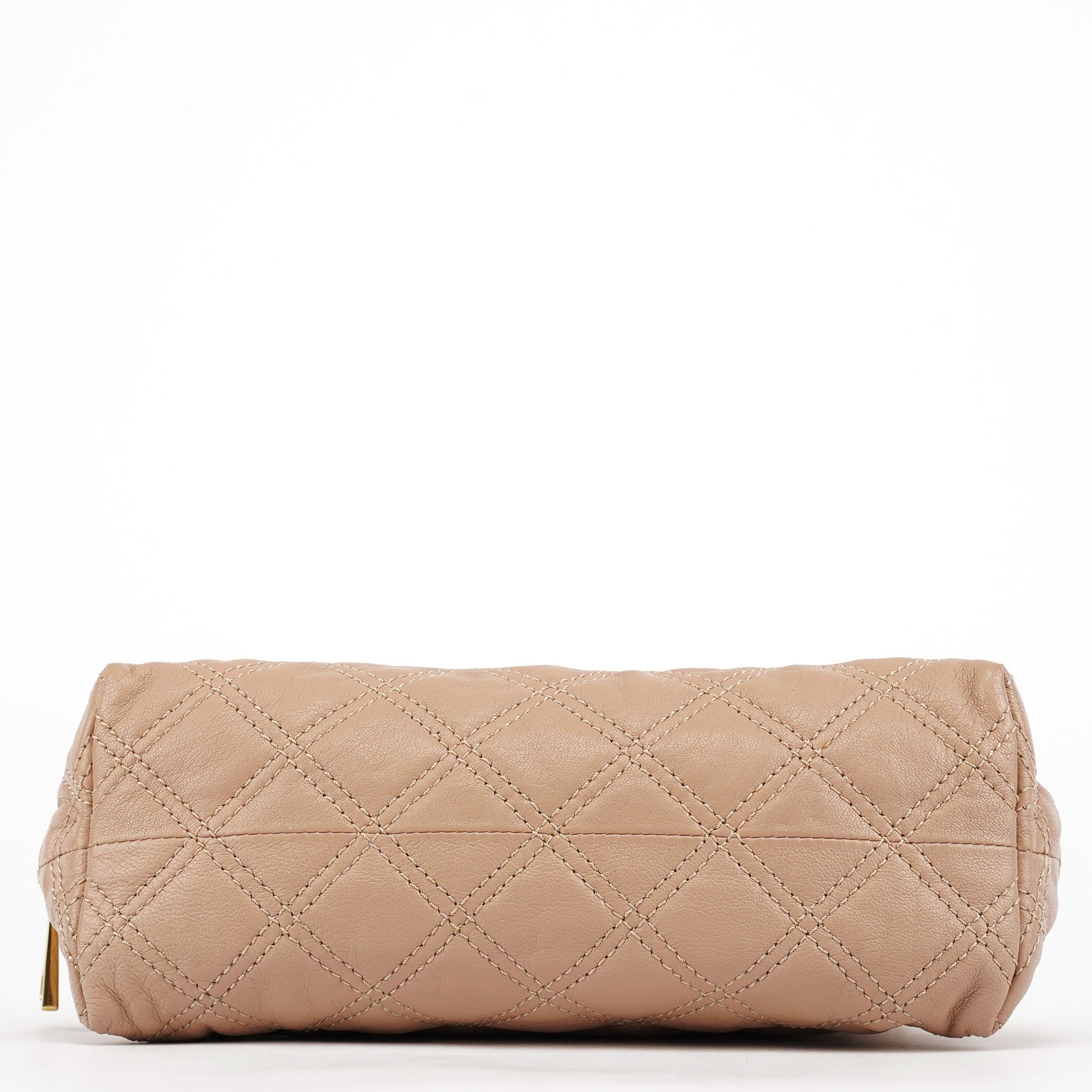 Pink Beige Quilted Leather Chain Shoulder Bag