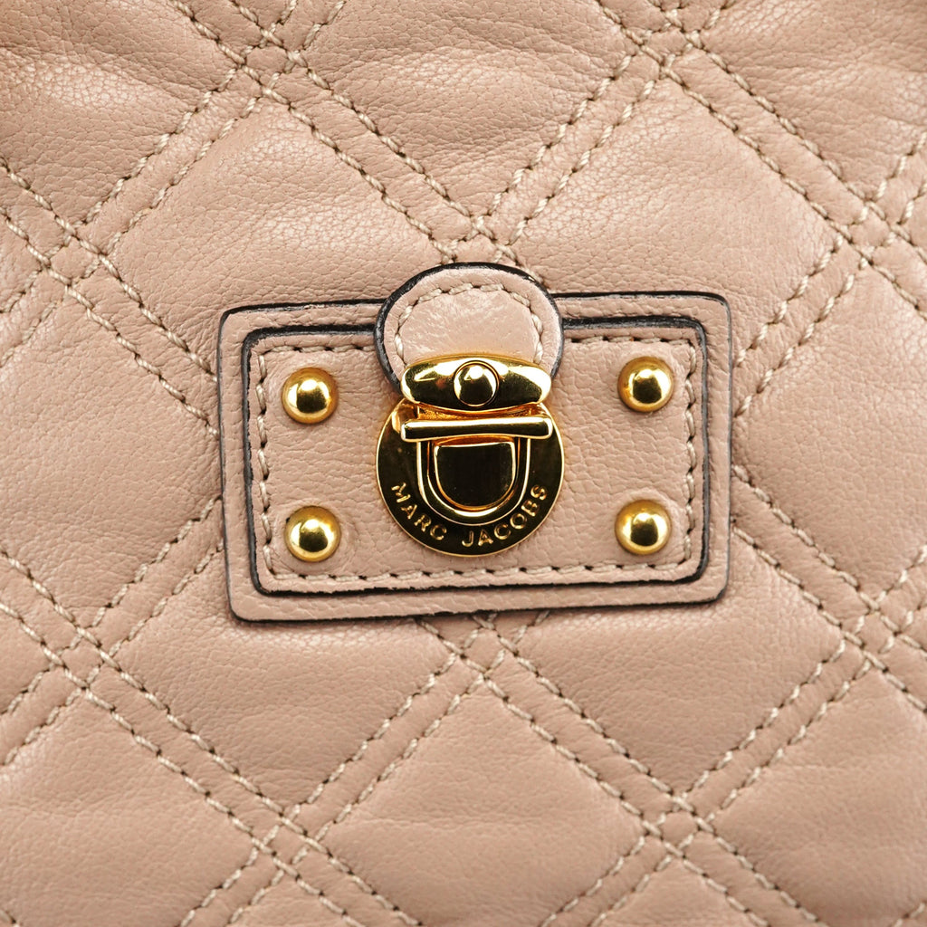 Pink Beige Quilted Leather Chain Shoulder Bag