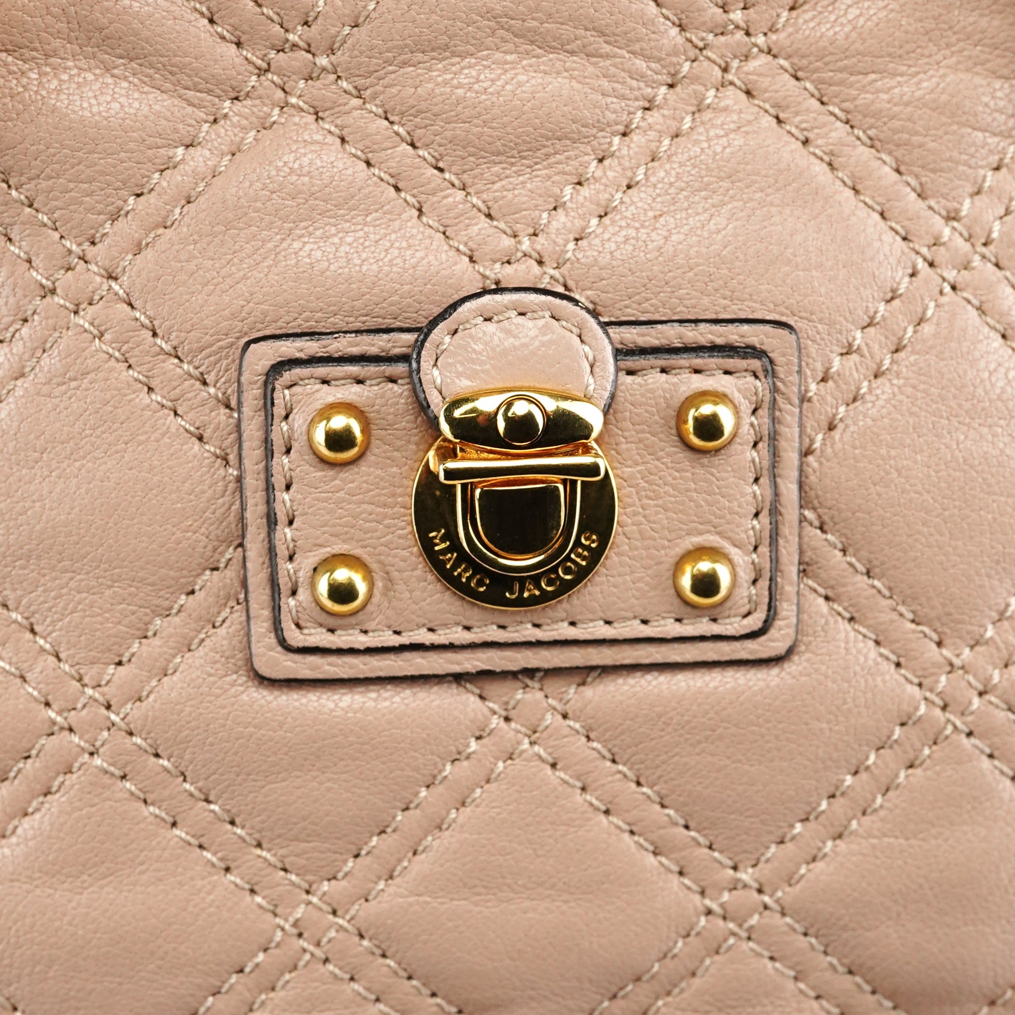 Pink Beige Quilted Leather Chain Shoulder Bag