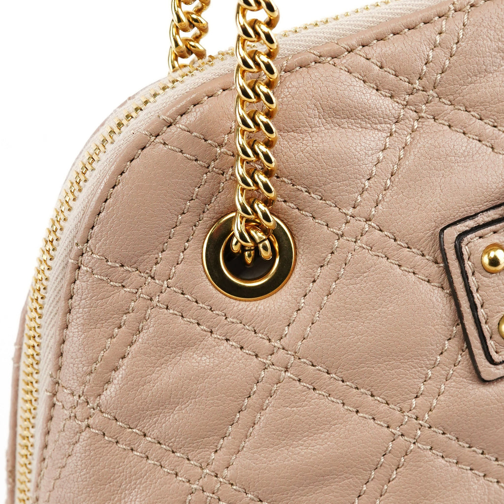 Pink Beige Quilted Leather Chain Shoulder Bag