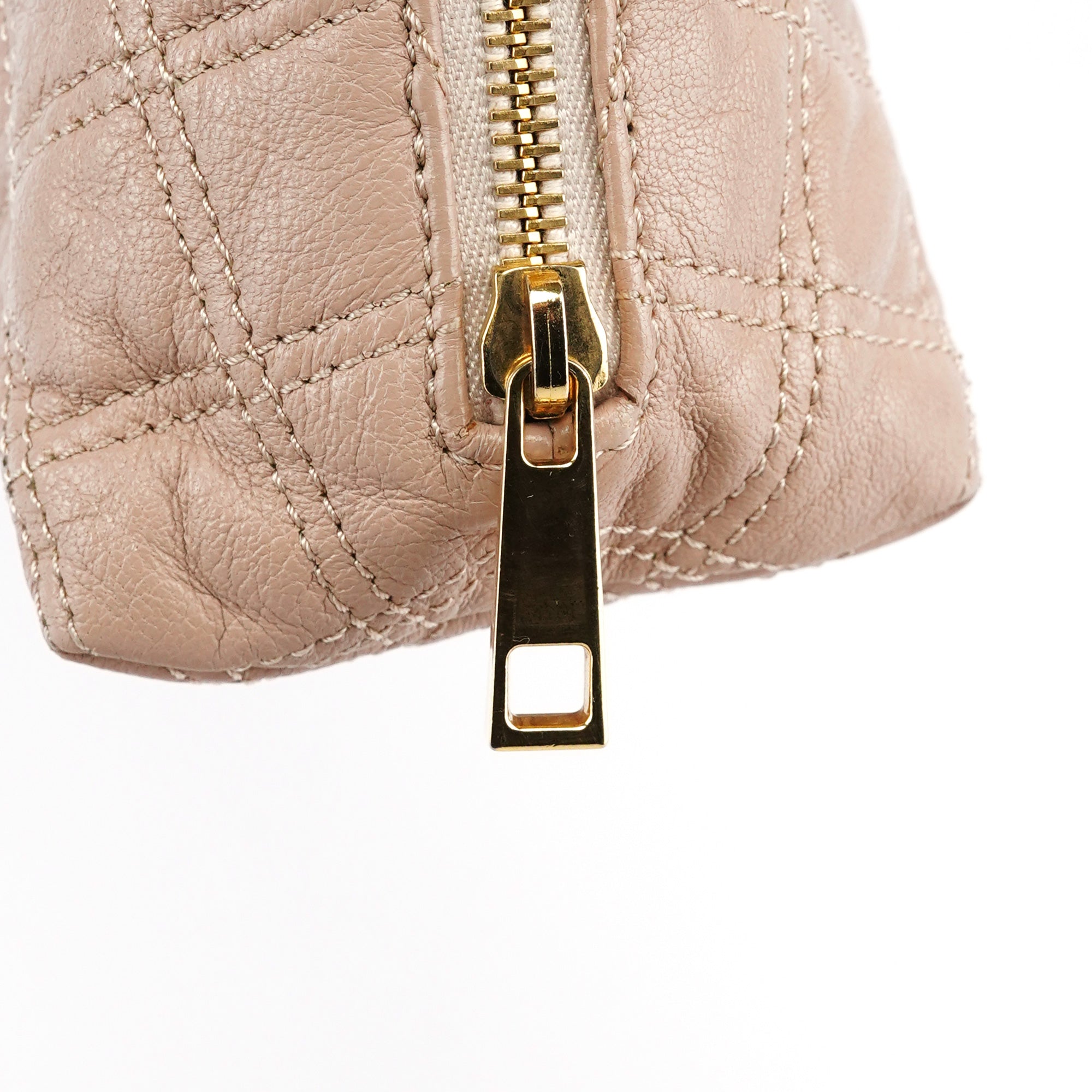 Pink Beige Quilted Leather Chain Shoulder Bag