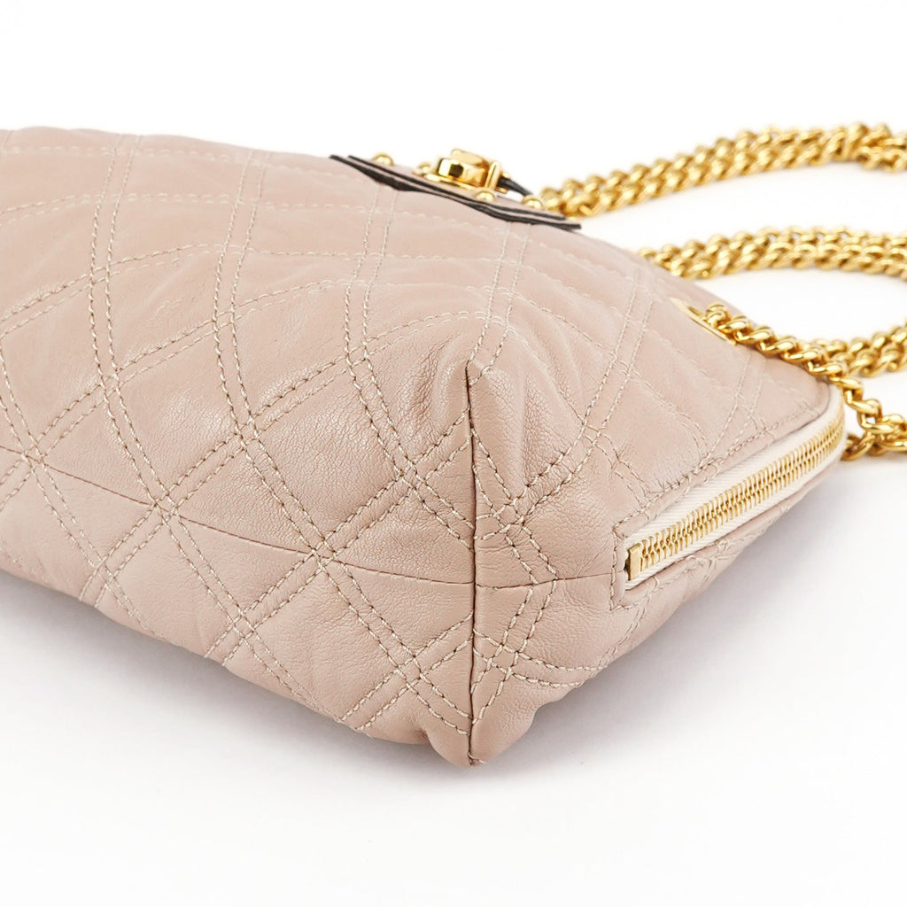 Pink Beige Quilted Leather Chain Shoulder Bag