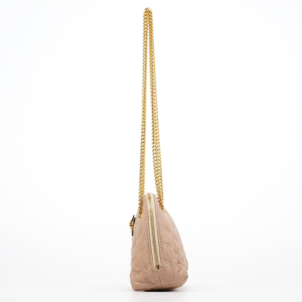 Pink Beige Quilted Leather Chain Shoulder Bag