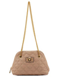 Pink Beige Quilted Leather Chain Shoulder Bag