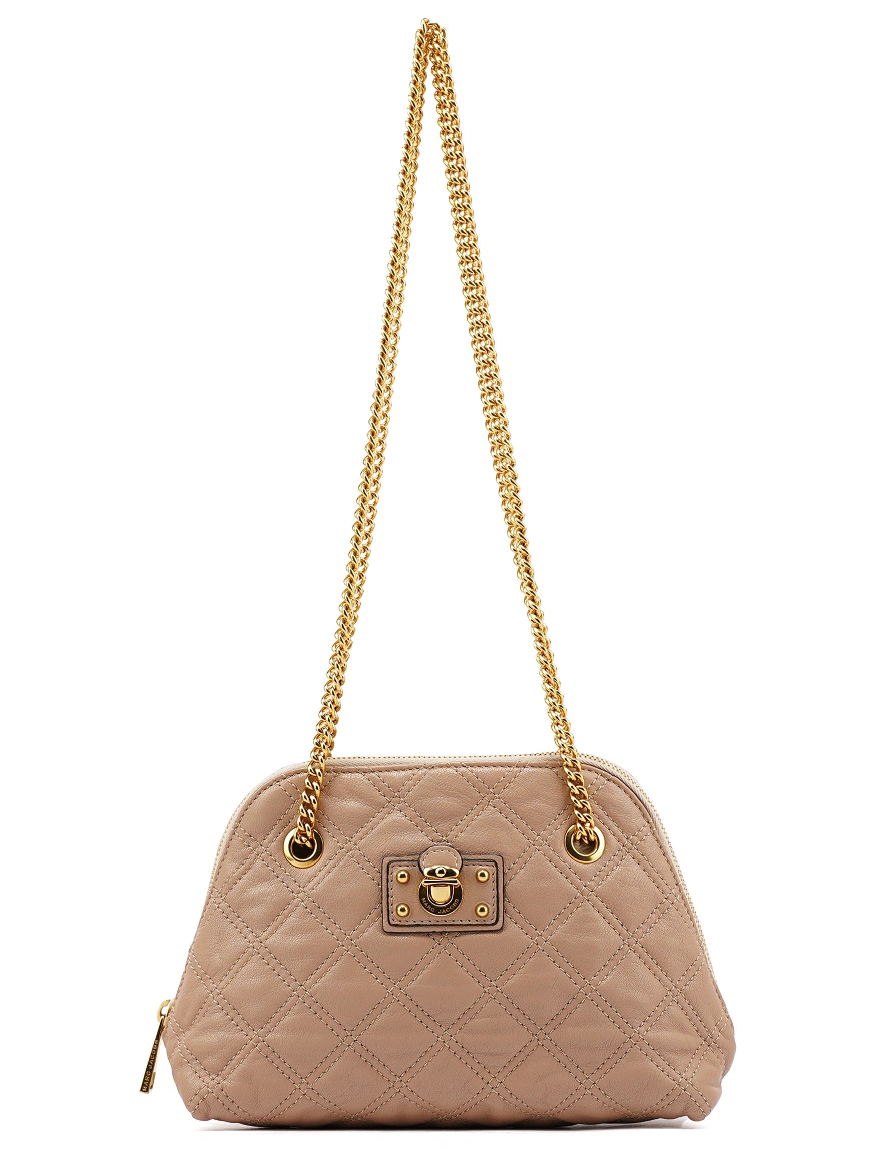 Pink Beige Quilted Leather Chain Shoulder Bag