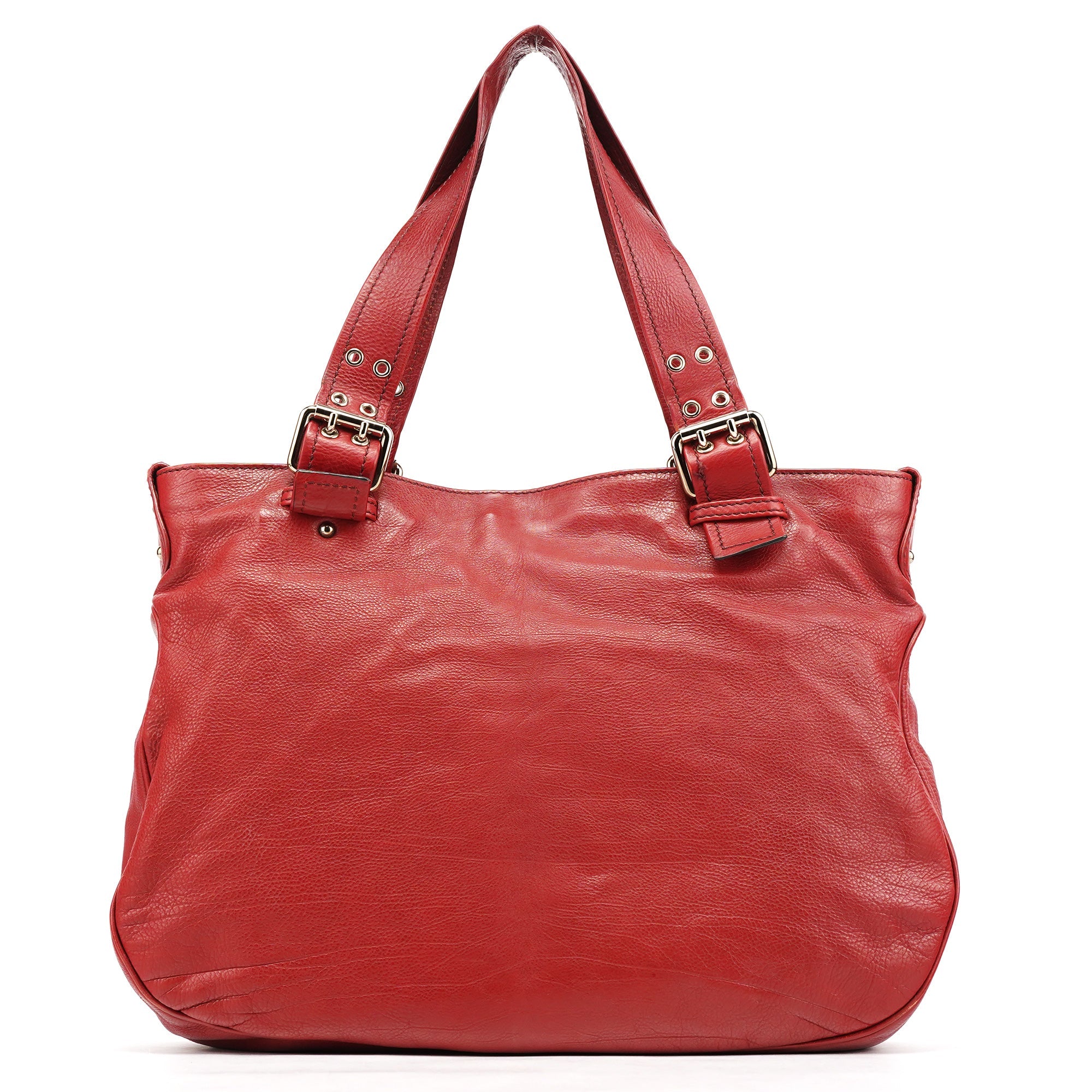 Red Leather Pocket Tote Bag