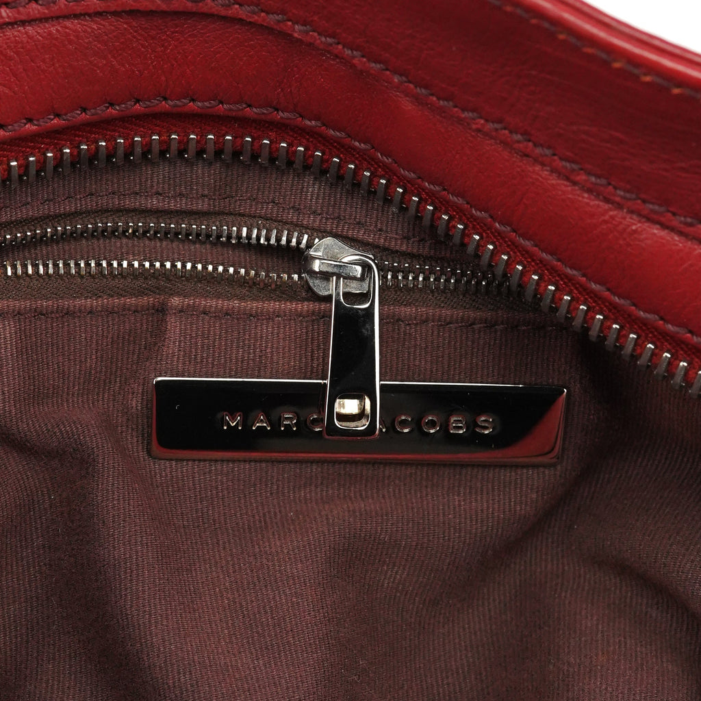 Red Leather Pocket Tote Bag