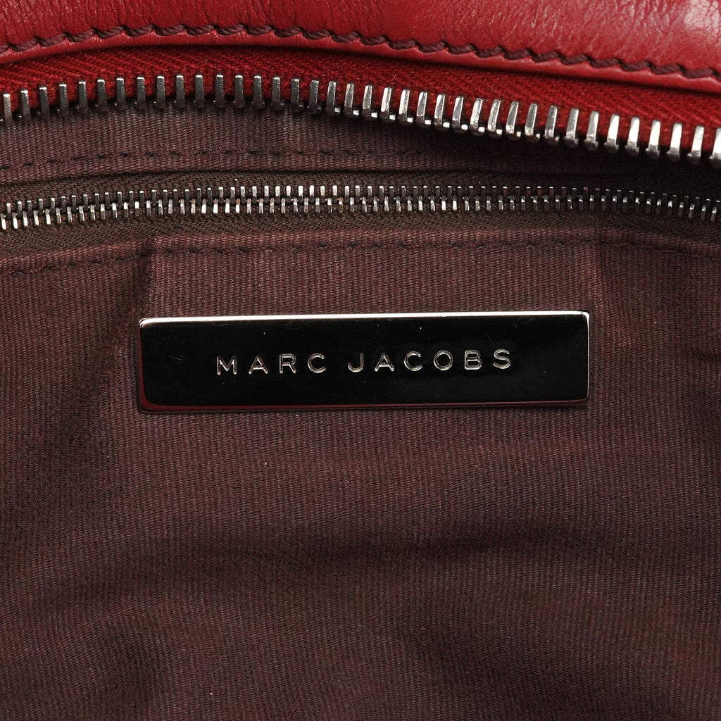 Red Leather Pocket Tote Bag