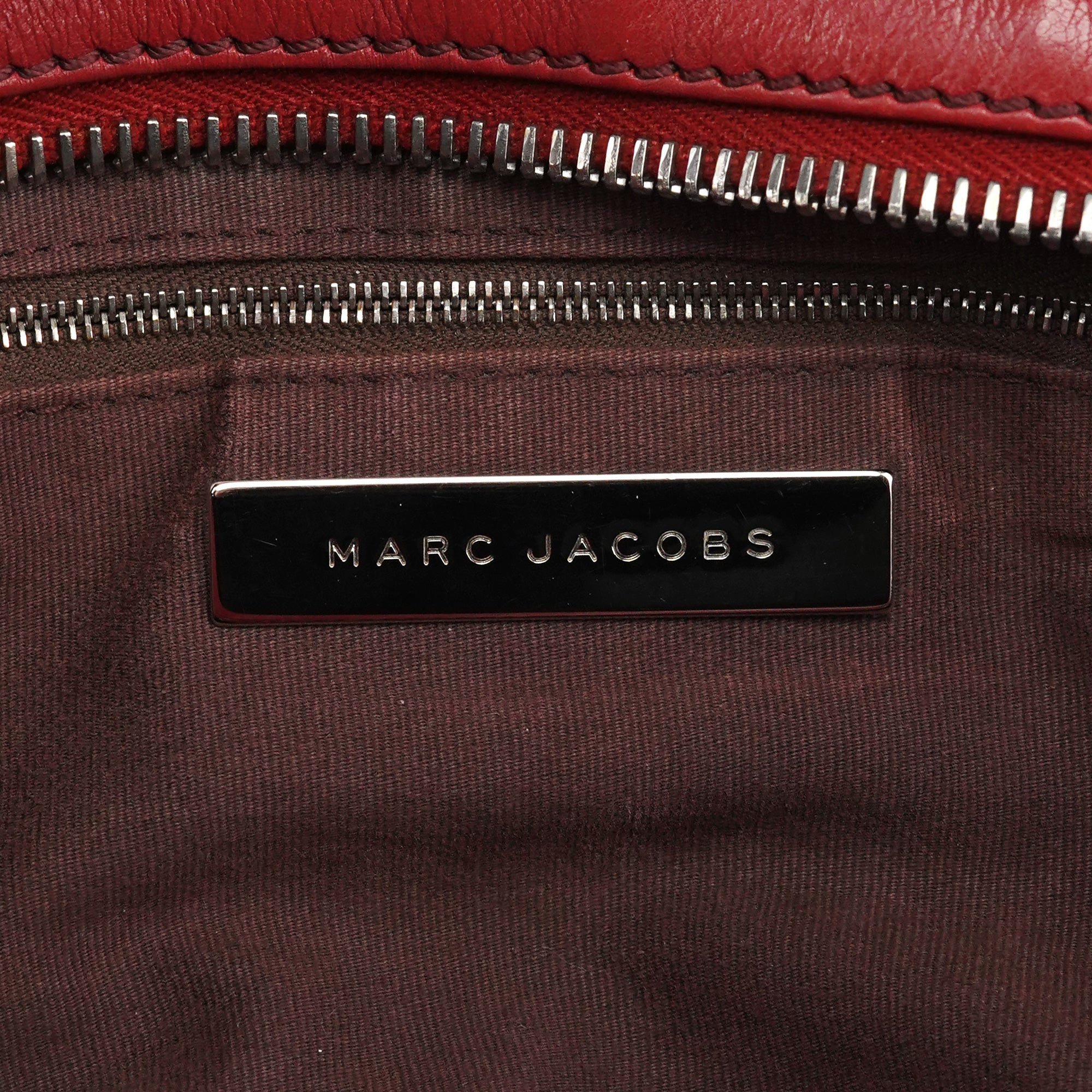 Red Leather Pocket Tote Bag