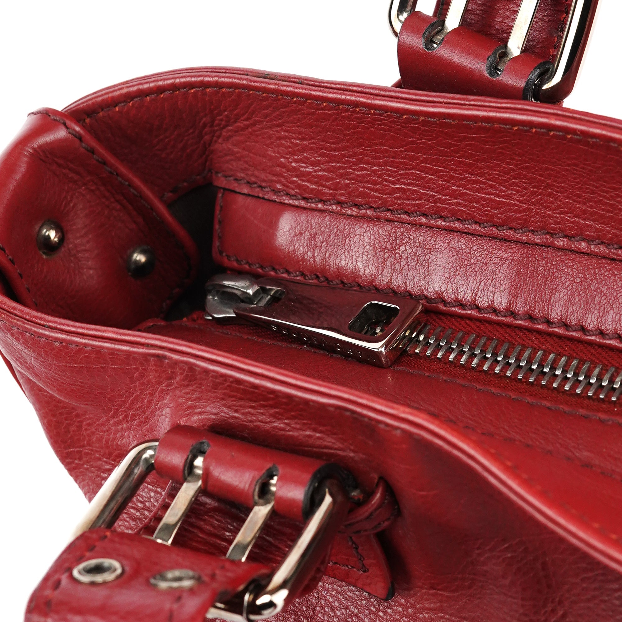 Red Leather Pocket Tote Bag