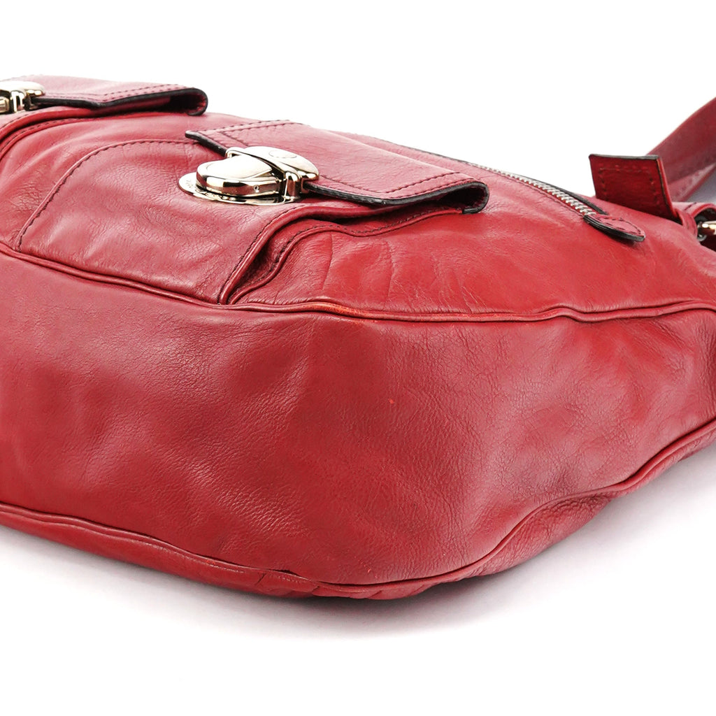 Red Leather Pocket Tote Bag