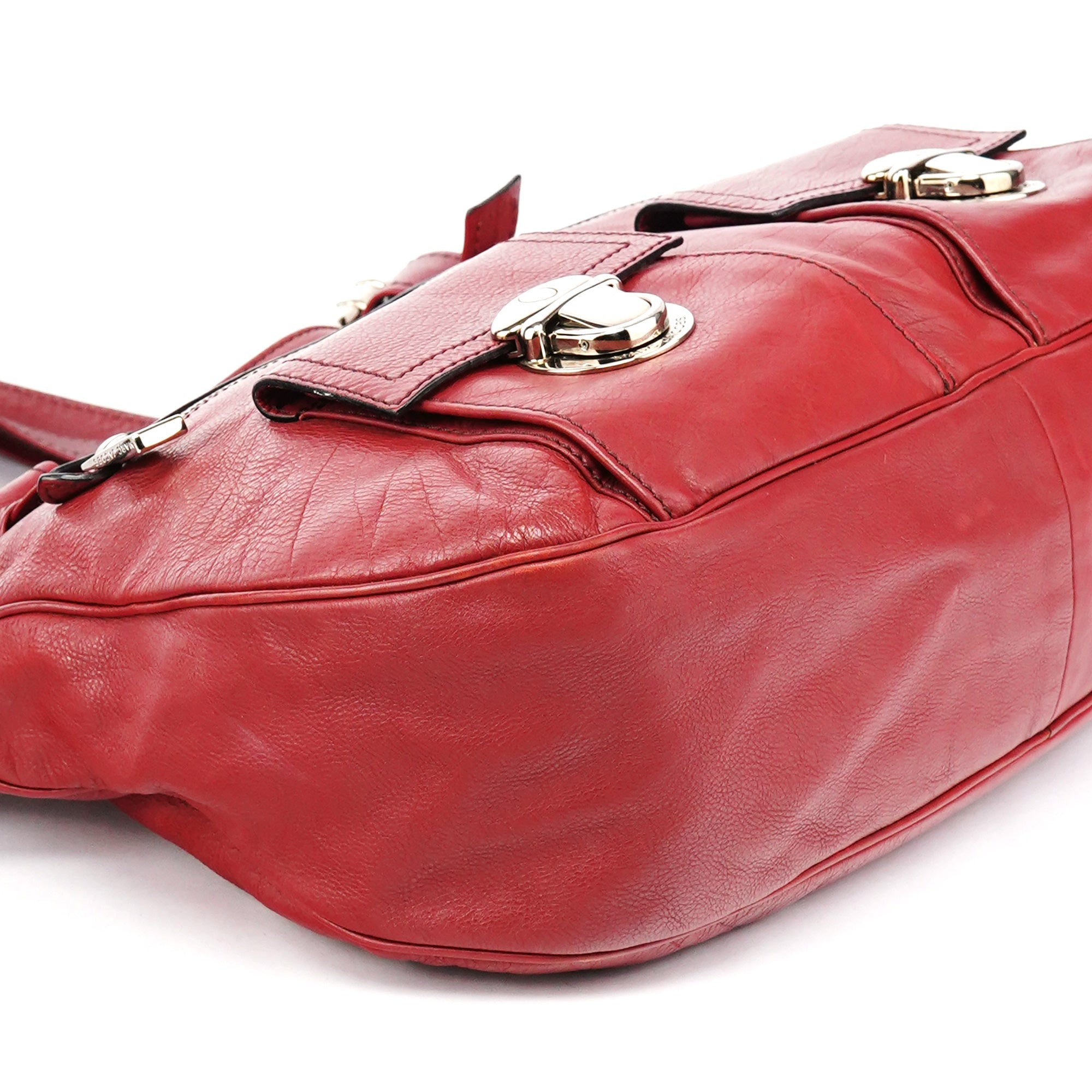 Red Leather Pocket Tote Bag