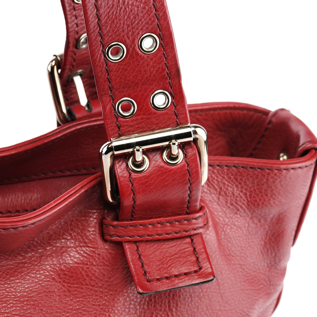Red Leather Pocket Tote Bag