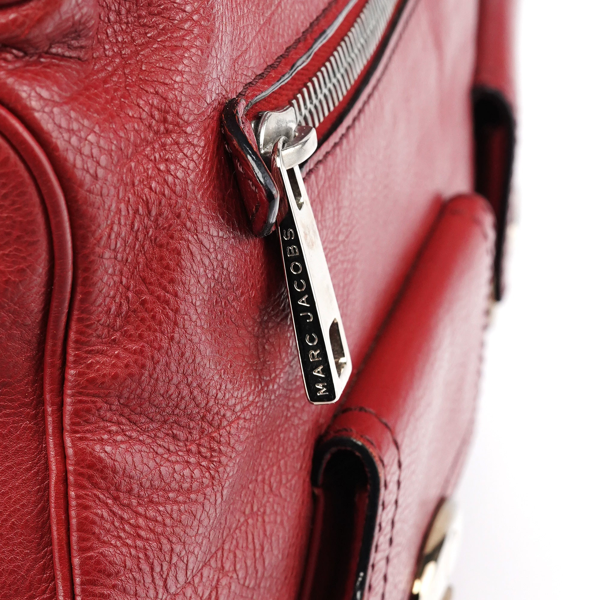 Red Leather Pocket Tote Bag