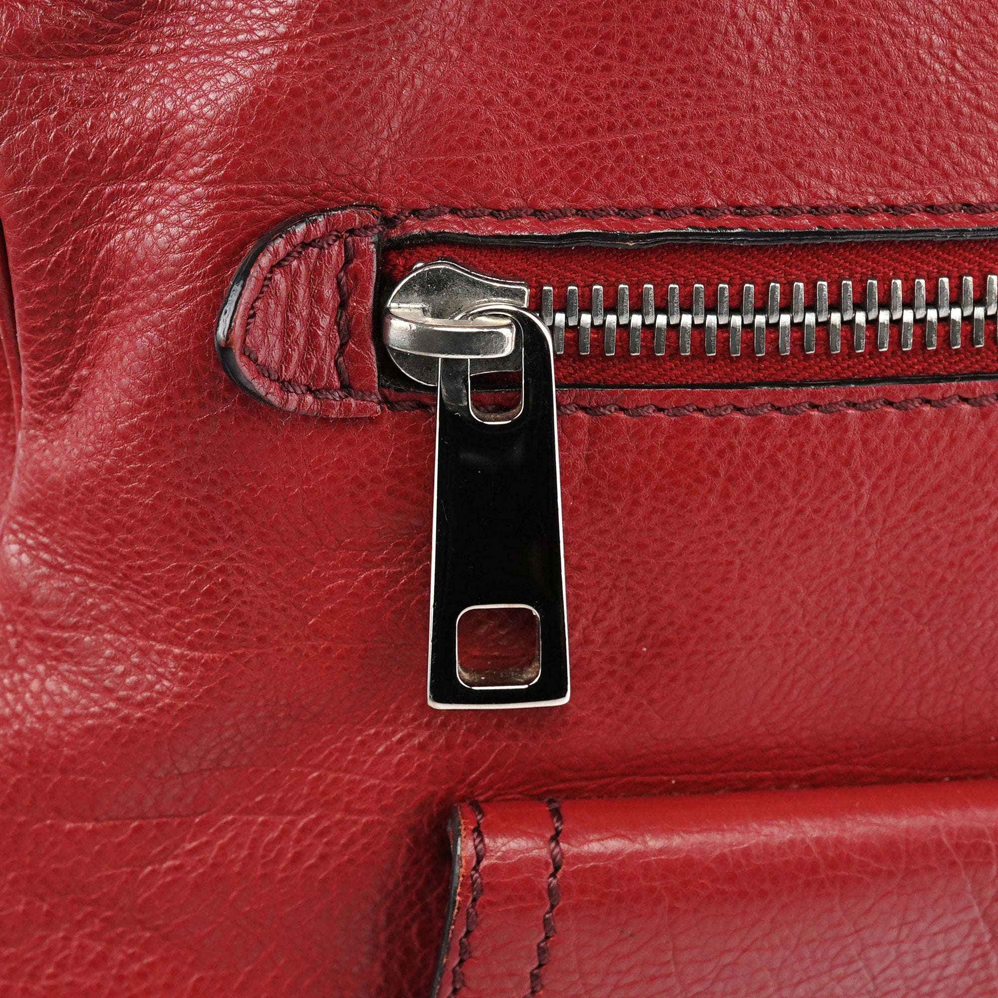 Red Leather Pocket Tote Bag