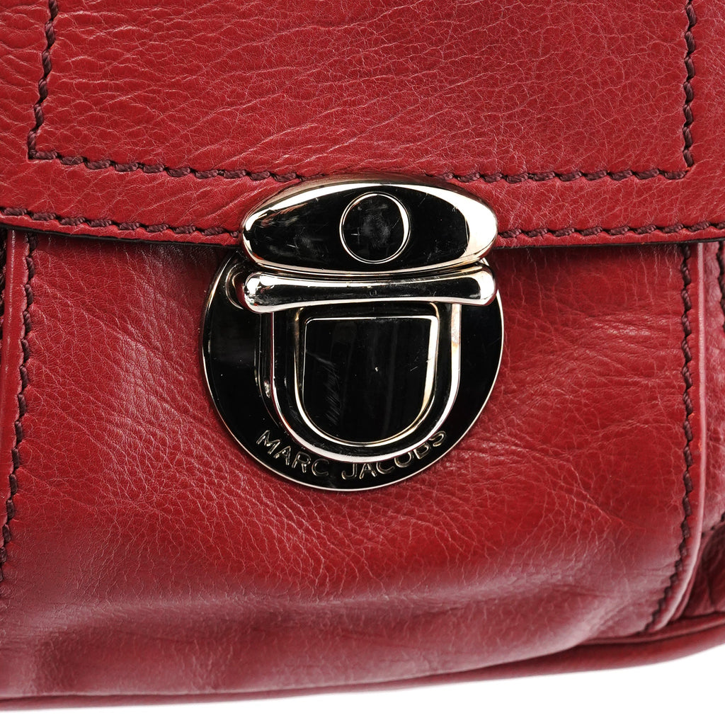 Red Leather Pocket Tote Bag