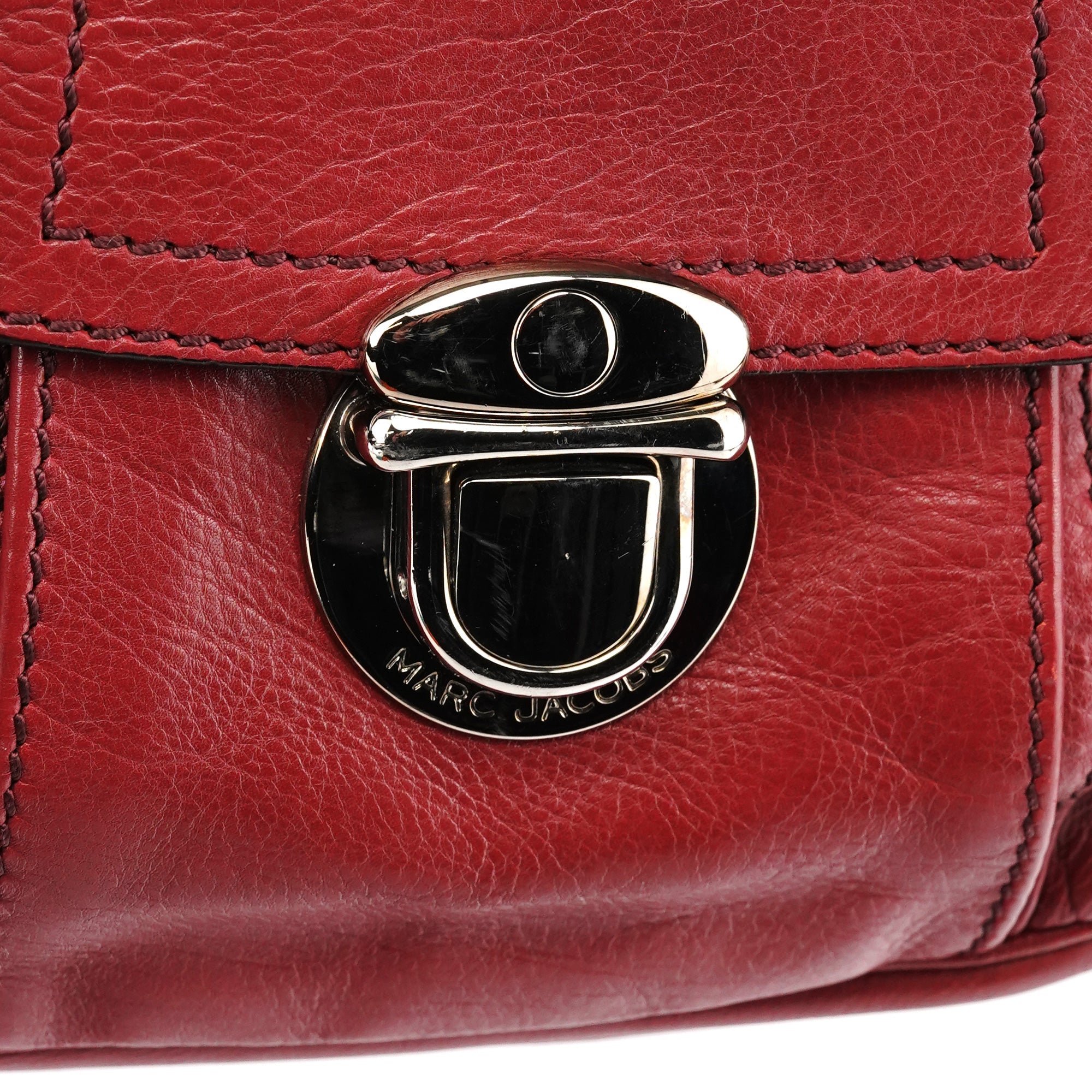 Red Leather Pocket Tote Bag
