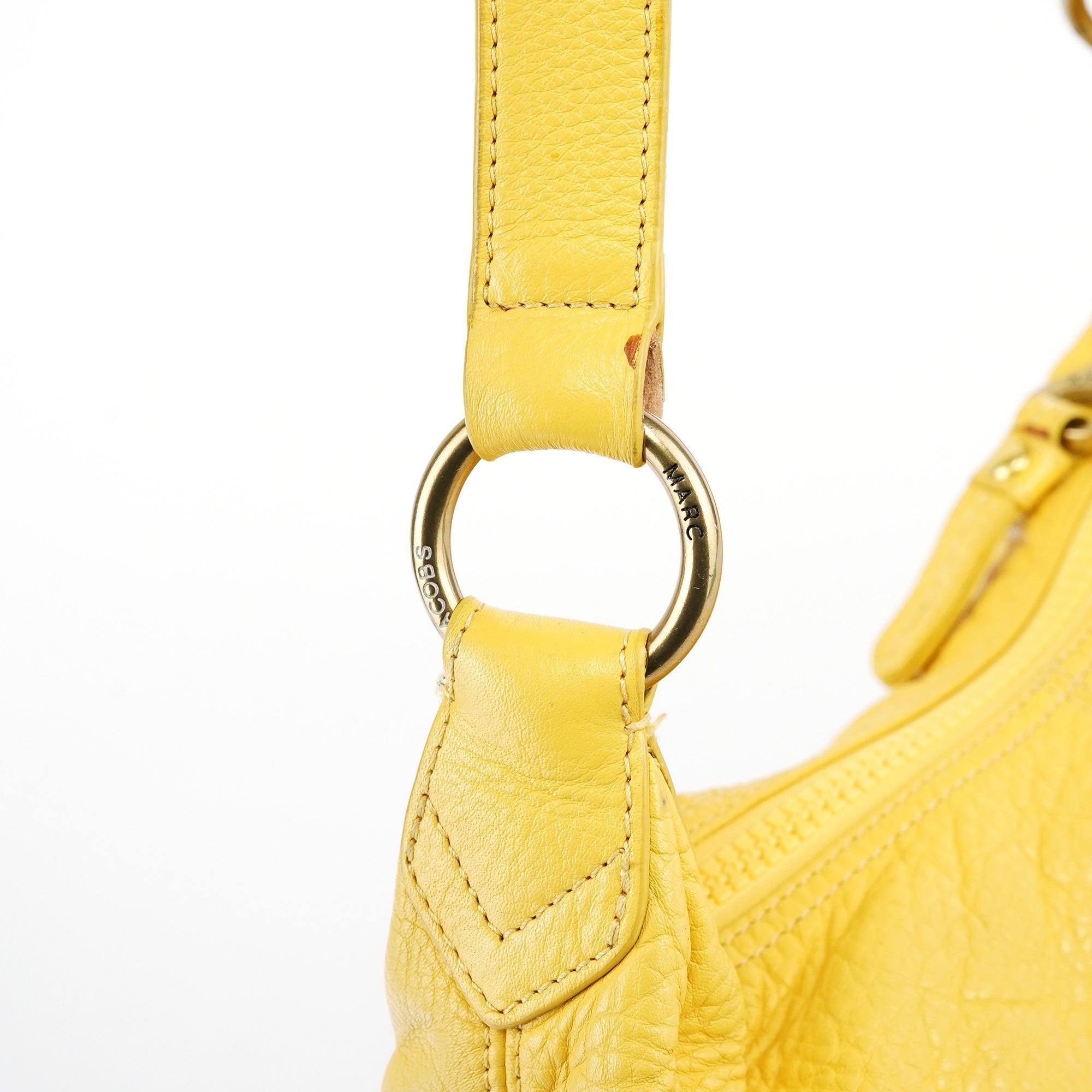 Yellow Leather Pocket Shoulder Bag