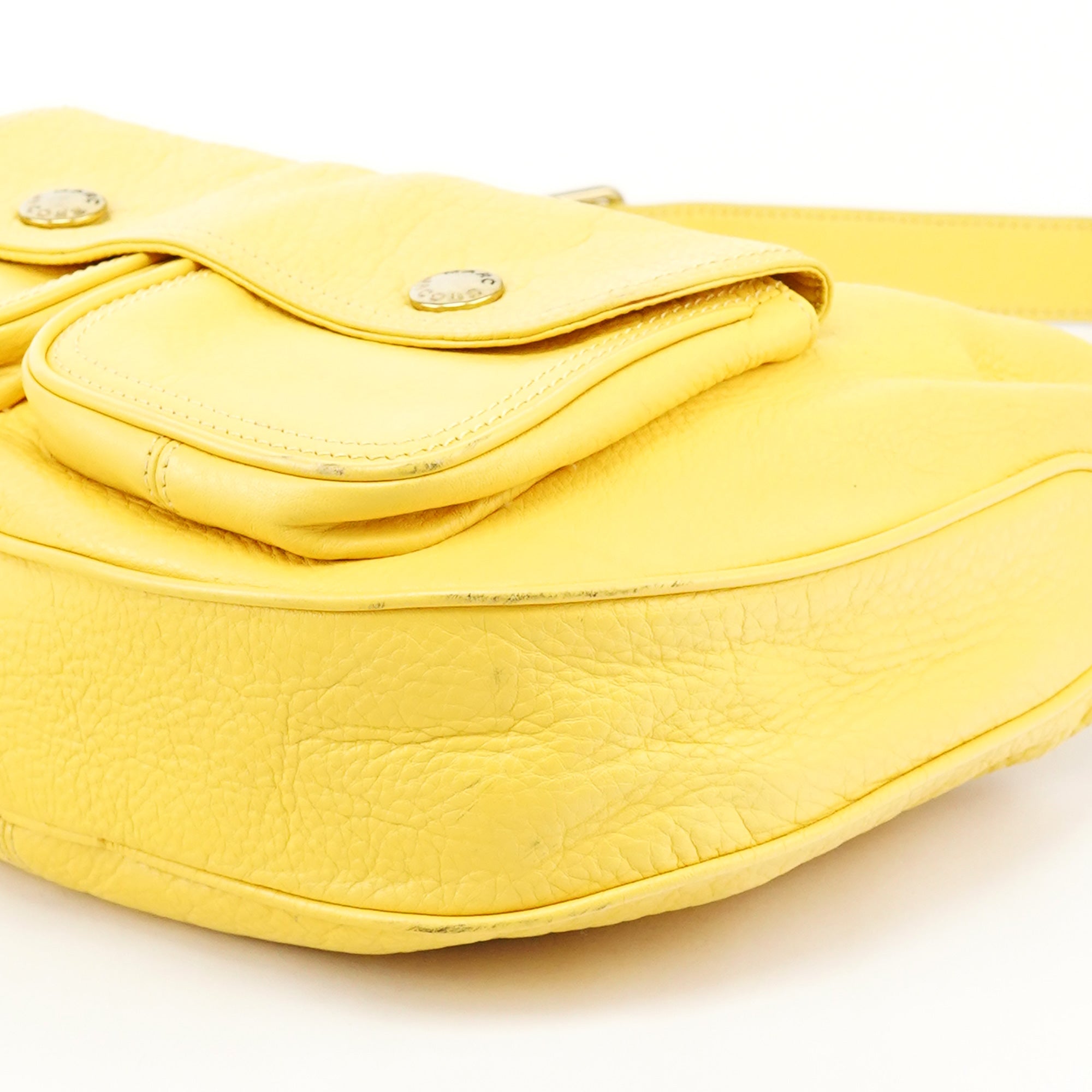 Yellow Leather Pocket Shoulder Bag