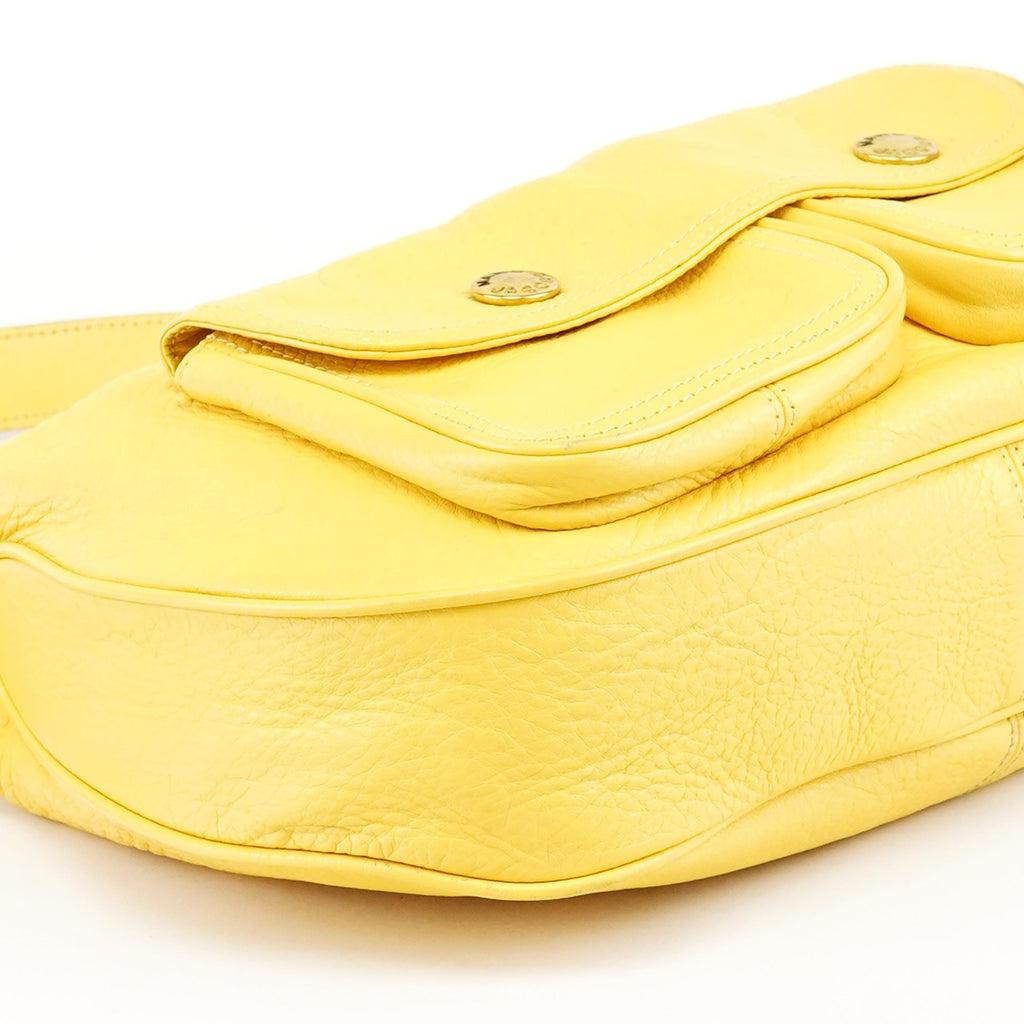 Yellow Leather Pocket Shoulder Bag