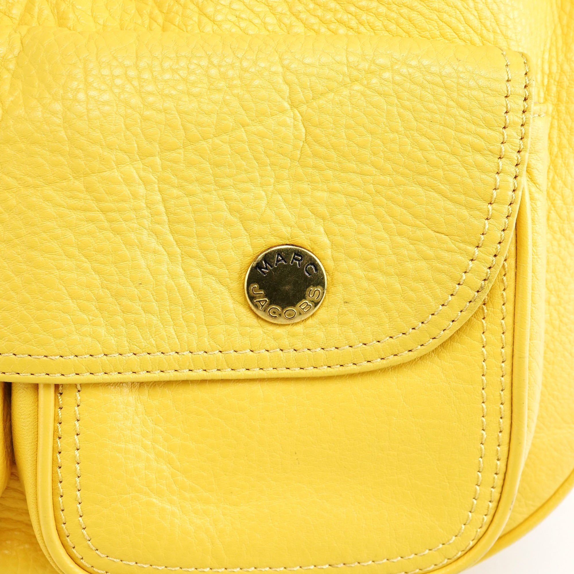 Yellow Leather Pocket Shoulder Bag