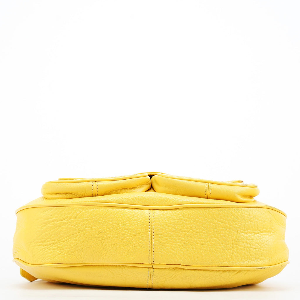 Yellow Leather Pocket Shoulder Bag