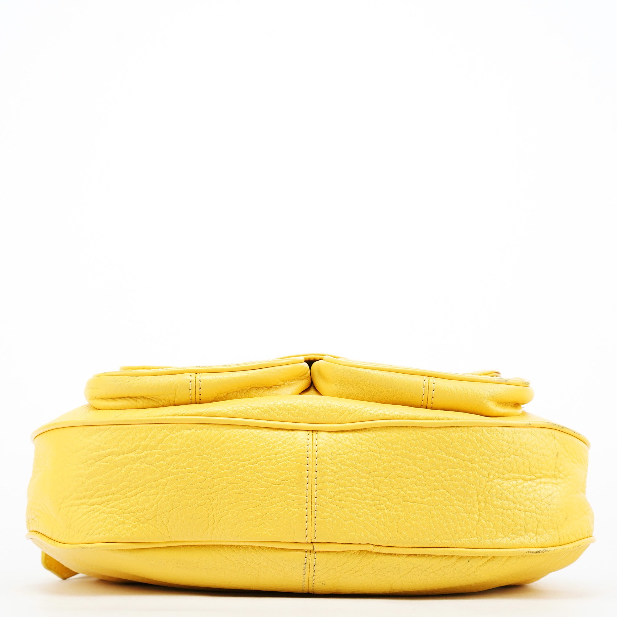 Yellow Leather Pocket Shoulder Bag