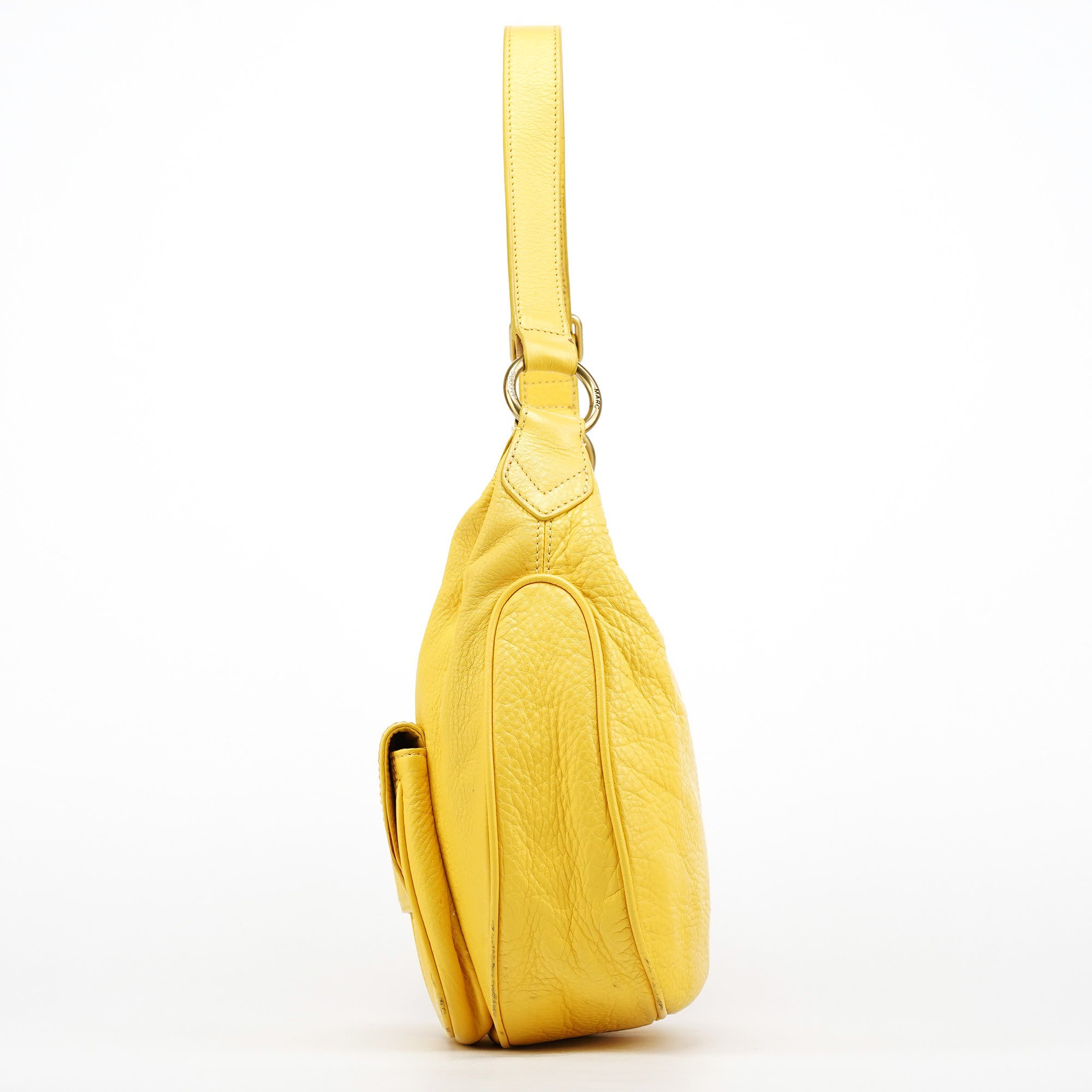 Yellow Leather Pocket Shoulder Bag