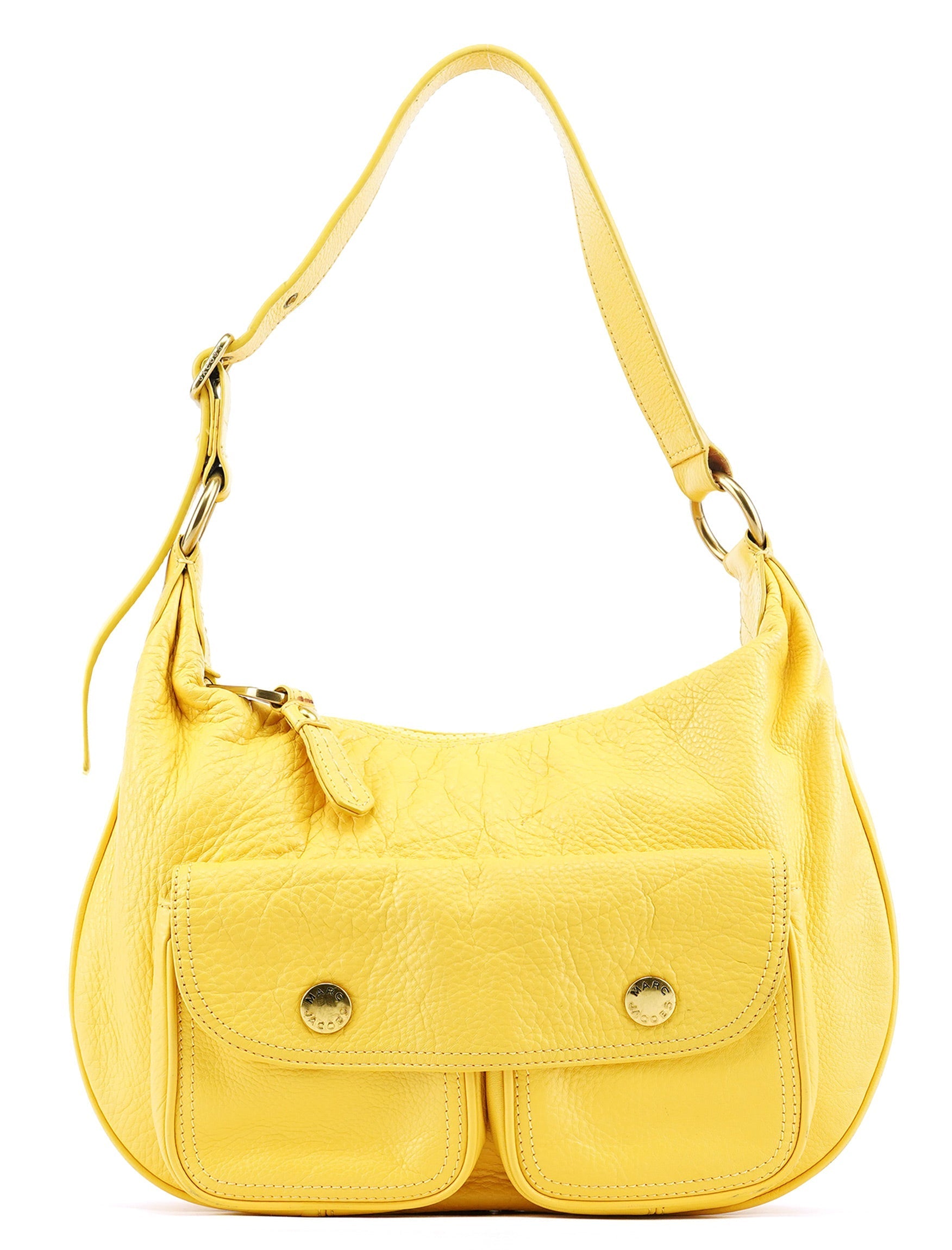 Yellow Leather Pocket Shoulder Bag