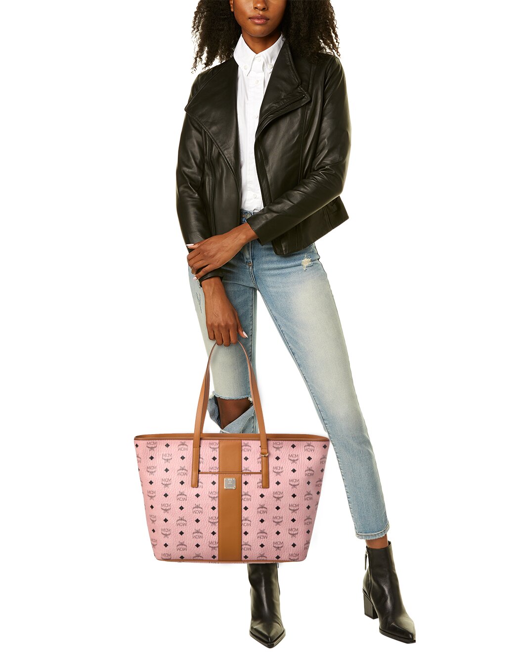 MCM Anya Pink Monogram Visetos Canvas Medium Shopper Tote