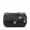 Chanel Black Matelasse Lambskin Single Flap Double Chain Bag with Silver Hardware