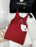 Chanel 22ss red rhinestone knitted top
