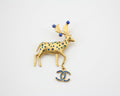 Chanel Vintage 01A Rhinestone Blue Golden Green Reindeer Brooch