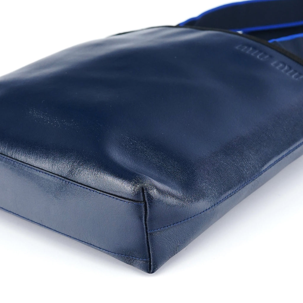 1999 Navy Leather Pouch Tote Bag