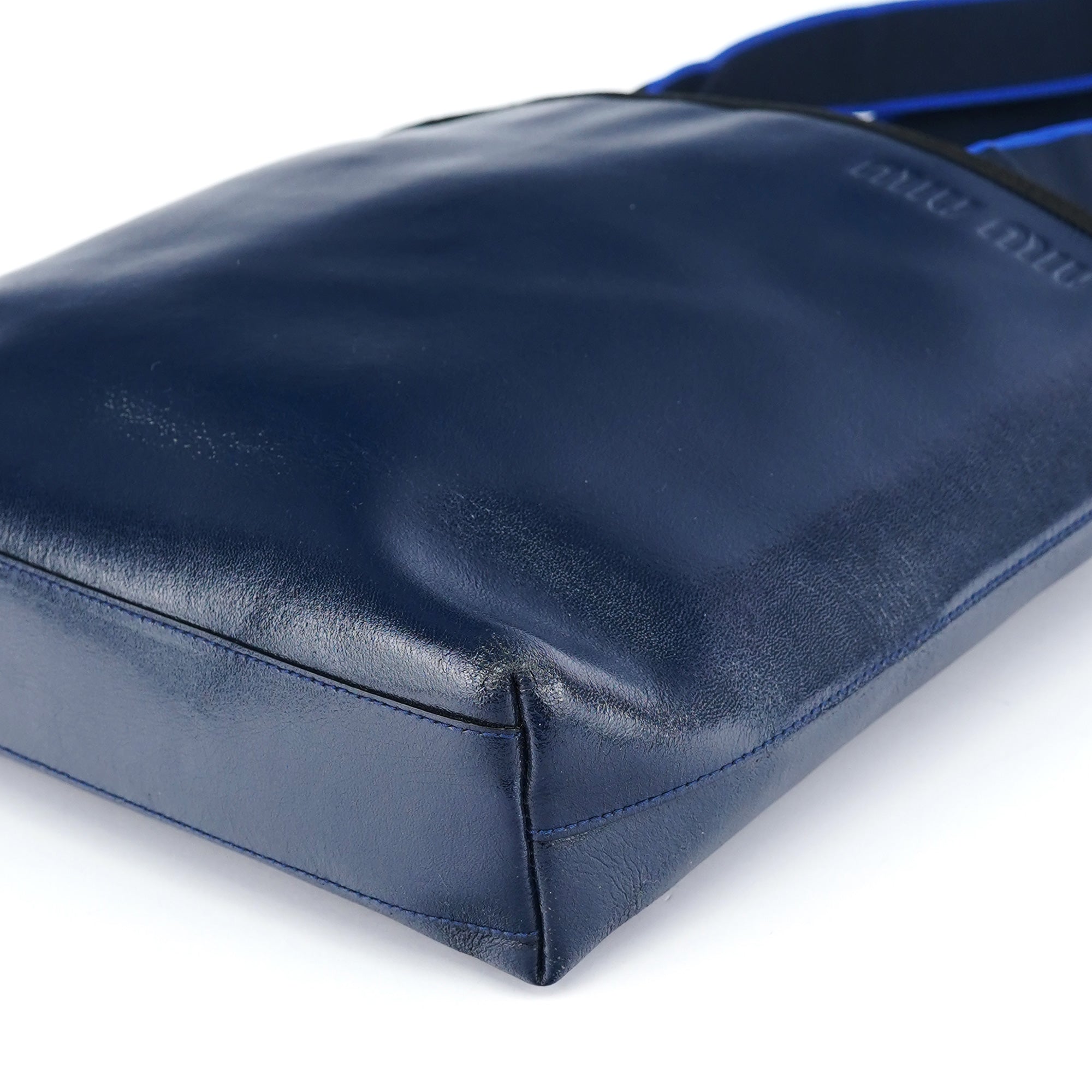 1999 Navy Leather Pouch Tote Bag