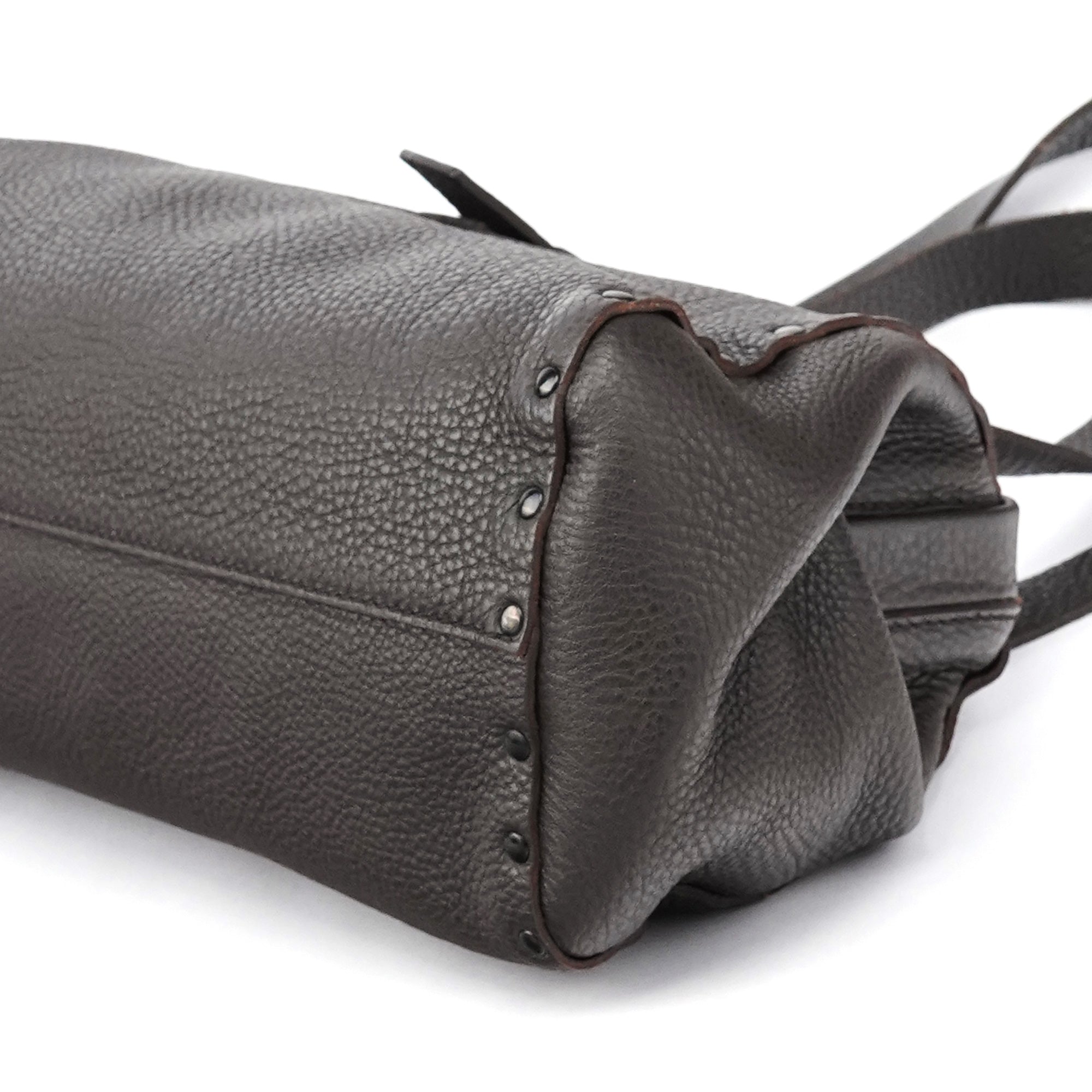 Anthracite Leather Studded Belt Tote Bag