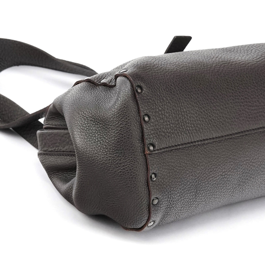 Anthracite Leather Studded Belt Tote Bag